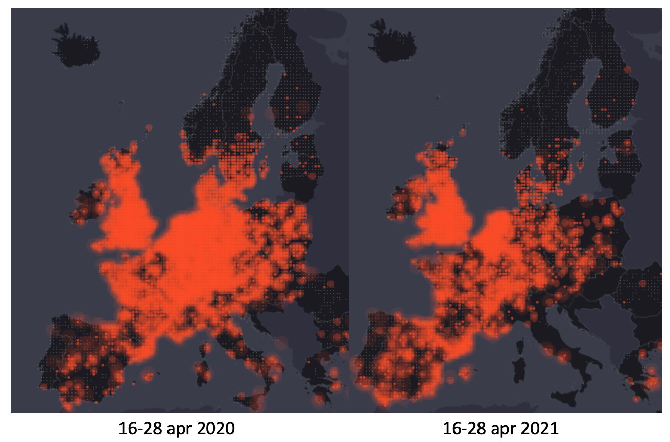 Röda fält på europakarta. Karta