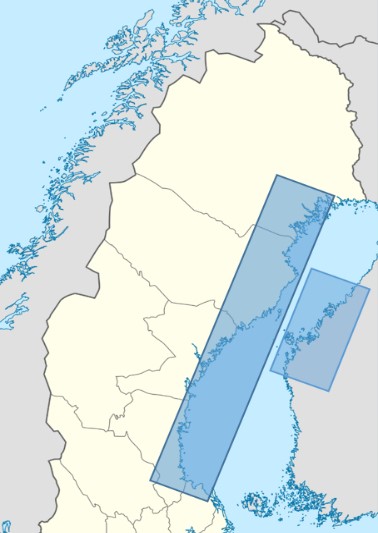 Kartbild över delar av Sverige. Karta