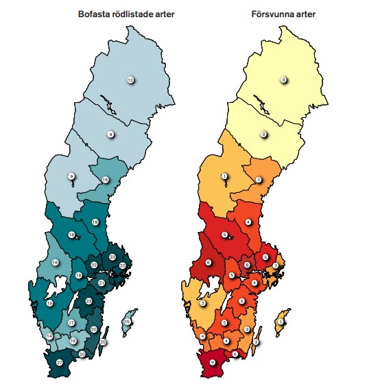 Två Sverigekartor i olika färger